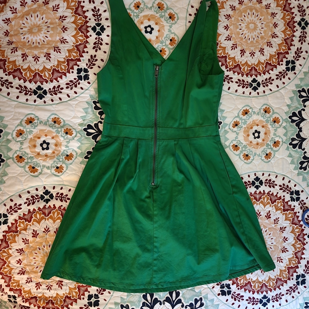Juniors Material Girl Emerald Green V-Neck Fit & Flare Dress - Picture 2 of 6